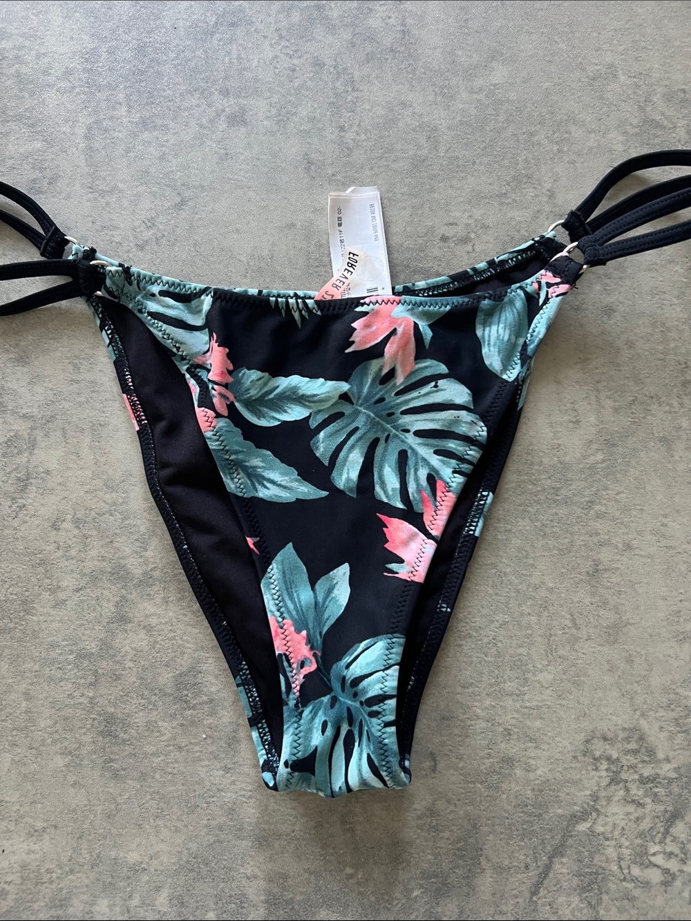 Forever 21 Black Tropical Leaf & Coral Bikini Bottom